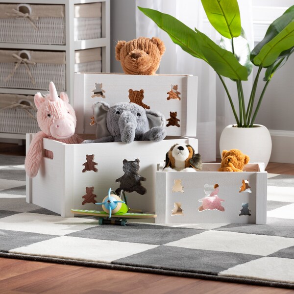 Baxton Studio Sagen ModernWhite Finished Wood 3-Piece Storage Crate Set 200-12271-ZORO - main